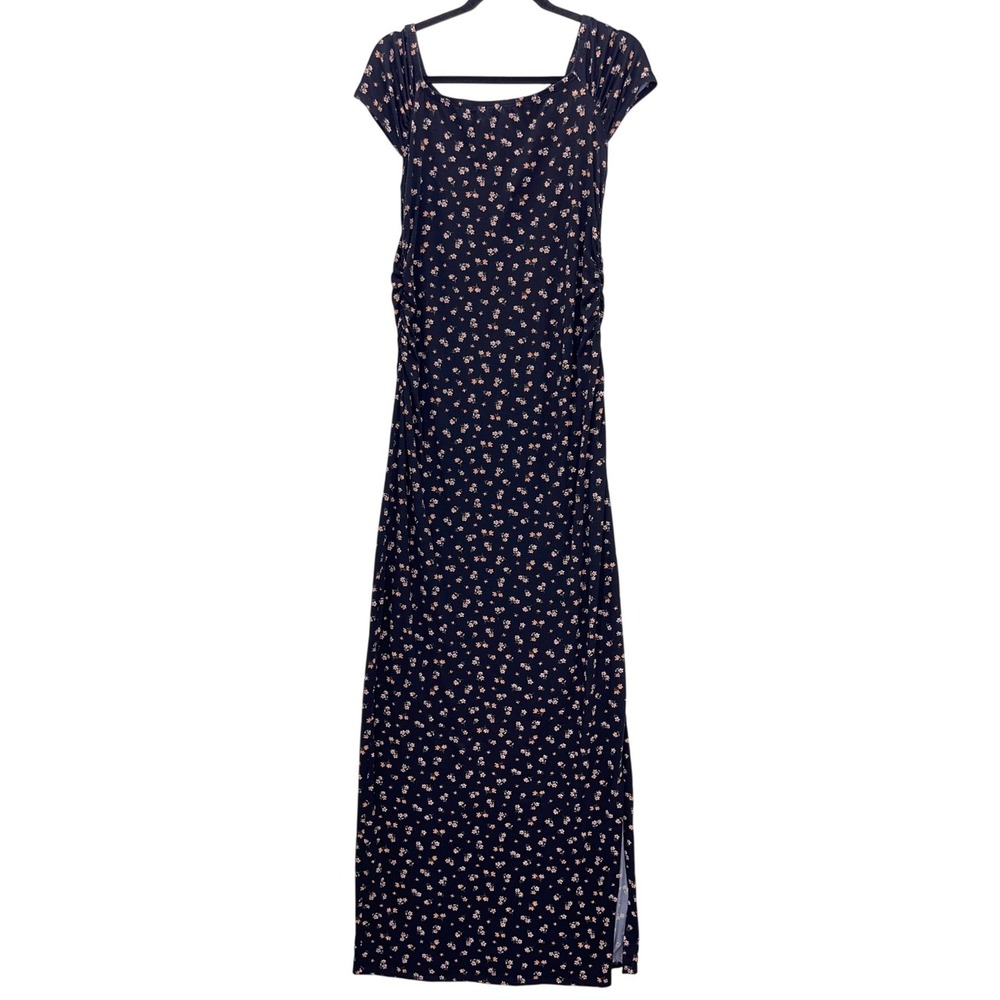 Mother Bee Maternity Black Floral Ruched Maxi Dress L Bohemian